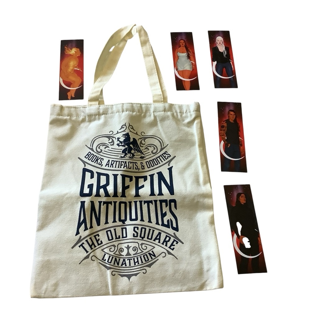 Crescent City Lunathion Tote Bag and Set of Paper Bookmarks Bookish Box